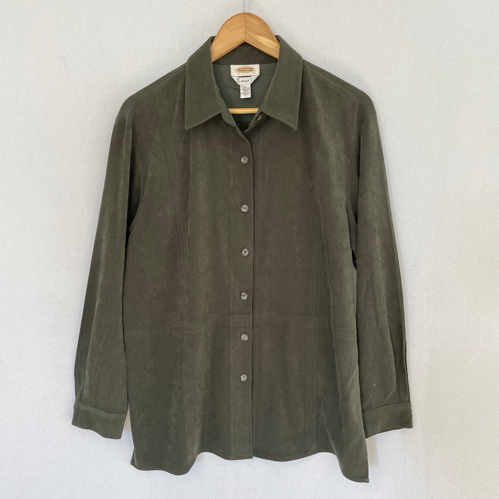 TALBOTS Women’s Large Spruce Green Sueded Button Up Structured Shirt